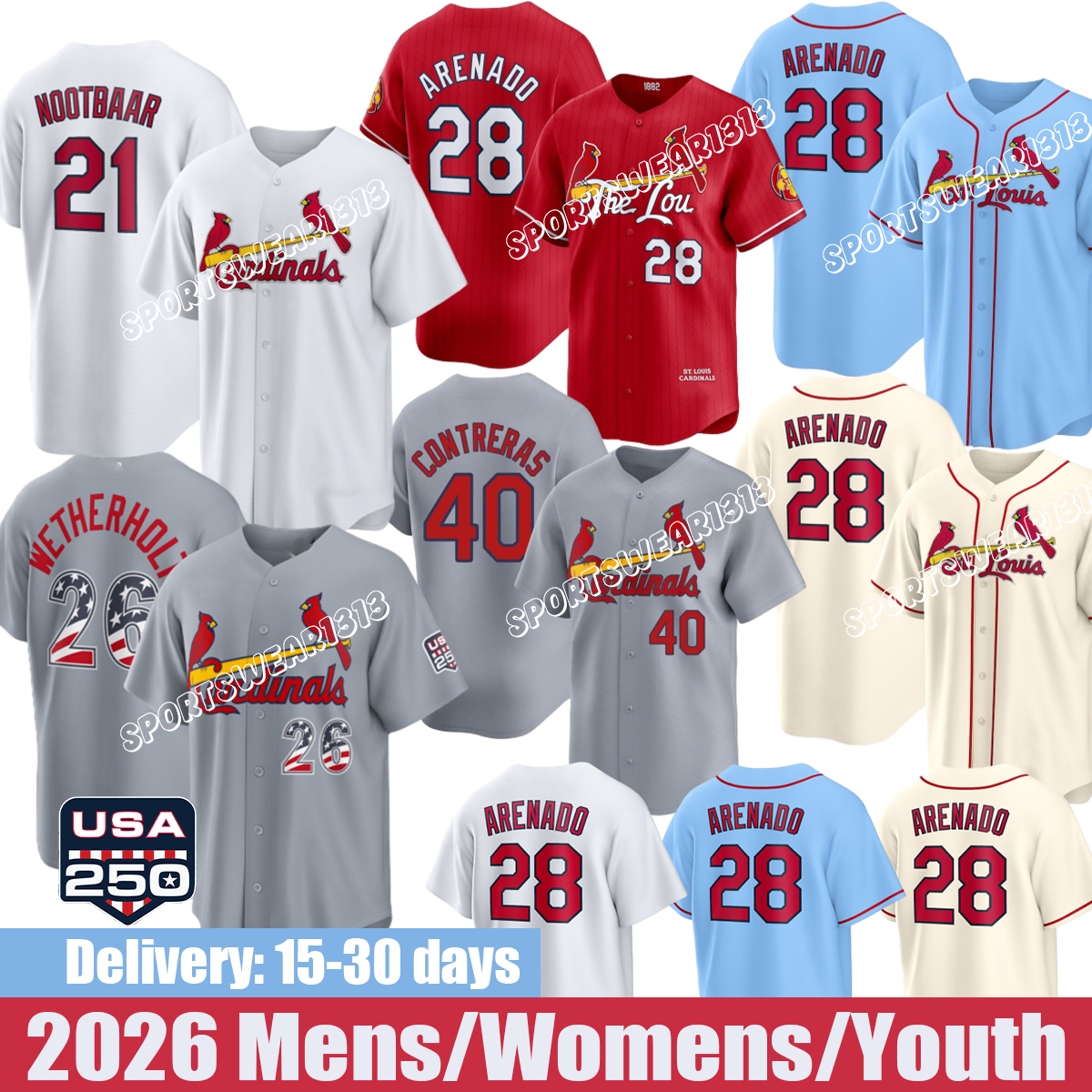 St. Louiscity CardinalsJersey Cardinal Jersey #28 Arenado #40 Contreras #21 Nootbaar #16 Gorman #18 Walker Baseball Jerseys-image-950950695