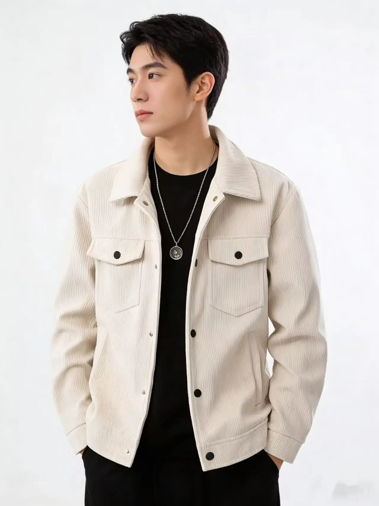 Mens Premium Corduroy Trucker Jacket Vintage Utility Pocket n Elevated Smart Casual Essential 260612CJ