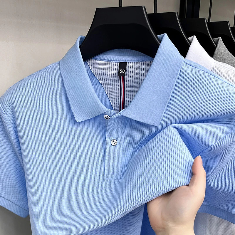 High end short sleeve 100 cotton polo shirt mens trend summer solid color simple y breathable business casual Tshirt 260609BANJIA