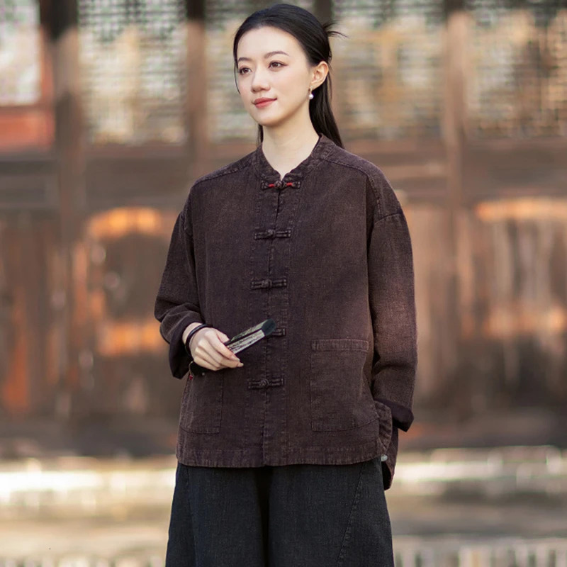 Chinese Style Women Cotton Linen Casual Coats Arrival 2026 Spring Vintage Mandarin Collar Loose Female Basics Jackets M2349 260617BJ