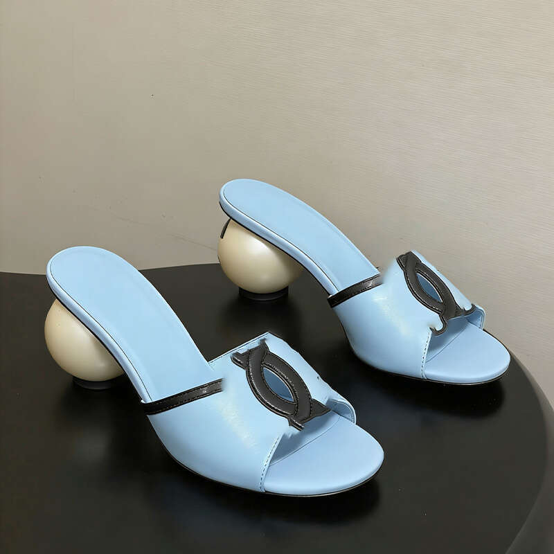 Designer High quality genuine leather ball heel mules Women's Summer classics open toe backless slippers Luxury evening Sandals for travel danc