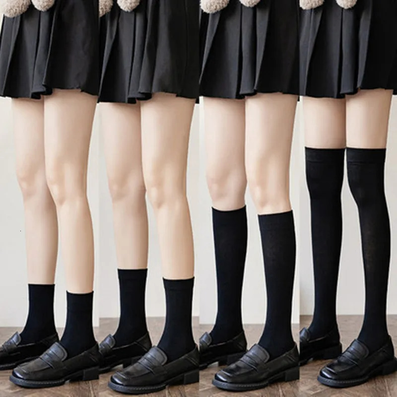 JK Women Black White Knee High Lolita Socks Lady Girls Over Cute Long Sock Thin Breathable Solid Color Stockings For 260609BANJIABANJIA