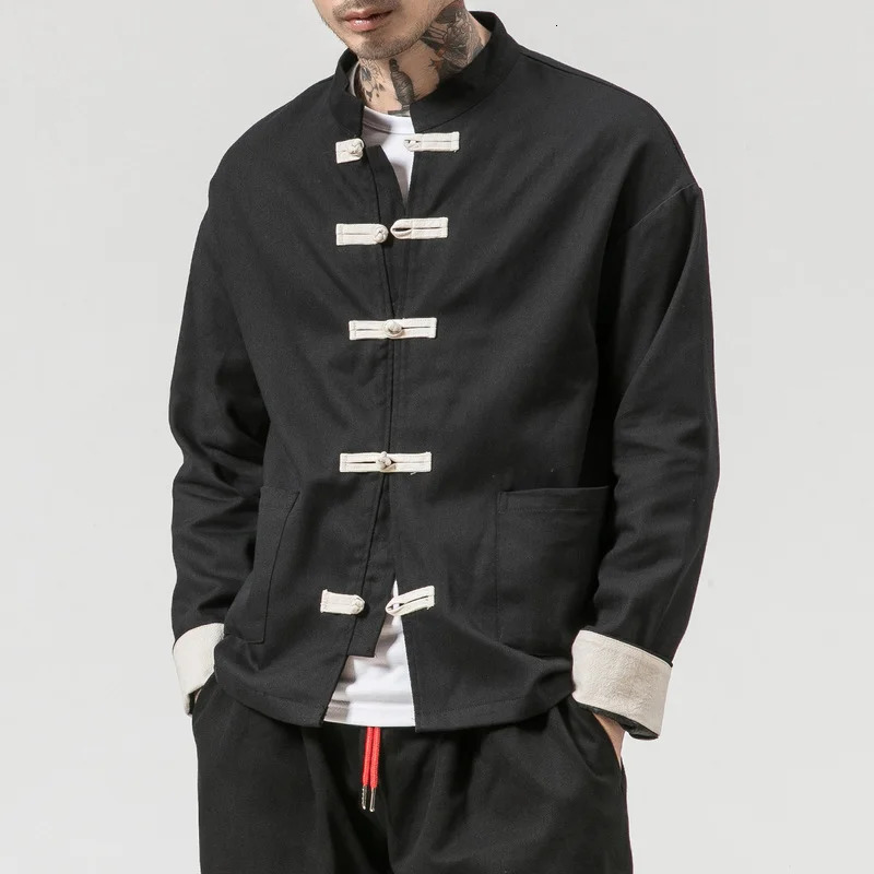 Linen Jacket Men Chinese Style Jacket Retro Button Coats Casual Fashion Linen Tang Jackets Male 260617BJ