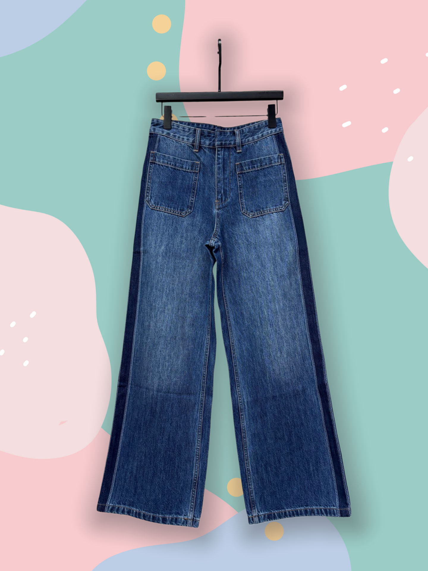 Women's Stretchy Denim A-Line Skirt Featuring Gradient Butterfly Knot Design