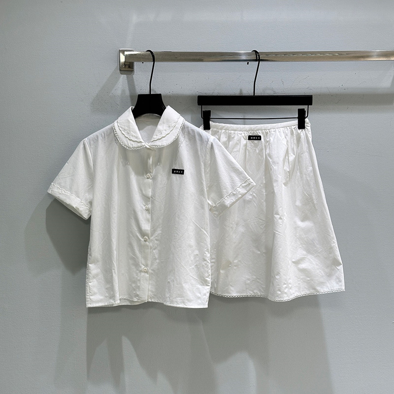 Preppy Polos Jupe Ensemble Pour Femmes Marque Élégant Revers Blouses Taille Élastique Blanc Jupes Courtes D'été Fête D'anniversaire Vacances Jupe