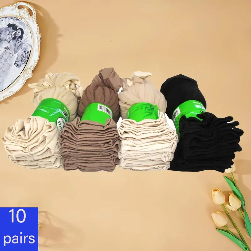 10 Pairs Wholesale Women Summer Sexy Ultrathin Transparent Crystal Silk Socks High Elastic Skin Color Nylon Short 260609BANJIABANJIA