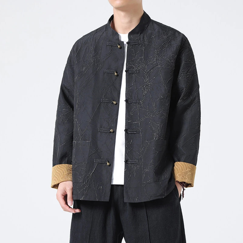 Chinese Style Tang suit Long Sleeve Men Jackets 2026 Spring Vintage Stand Collar Loose Mens Kung Fu Casual Coats N001 260617BJ