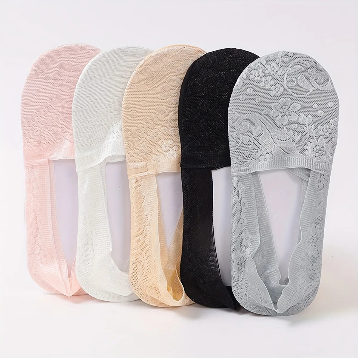 5 Pairs Summer Lace Invisible Socks Boat Mesh Thin Low cut Slippers Female Ankle Silicone No Show Nonslip 260609BANJIABANJIA