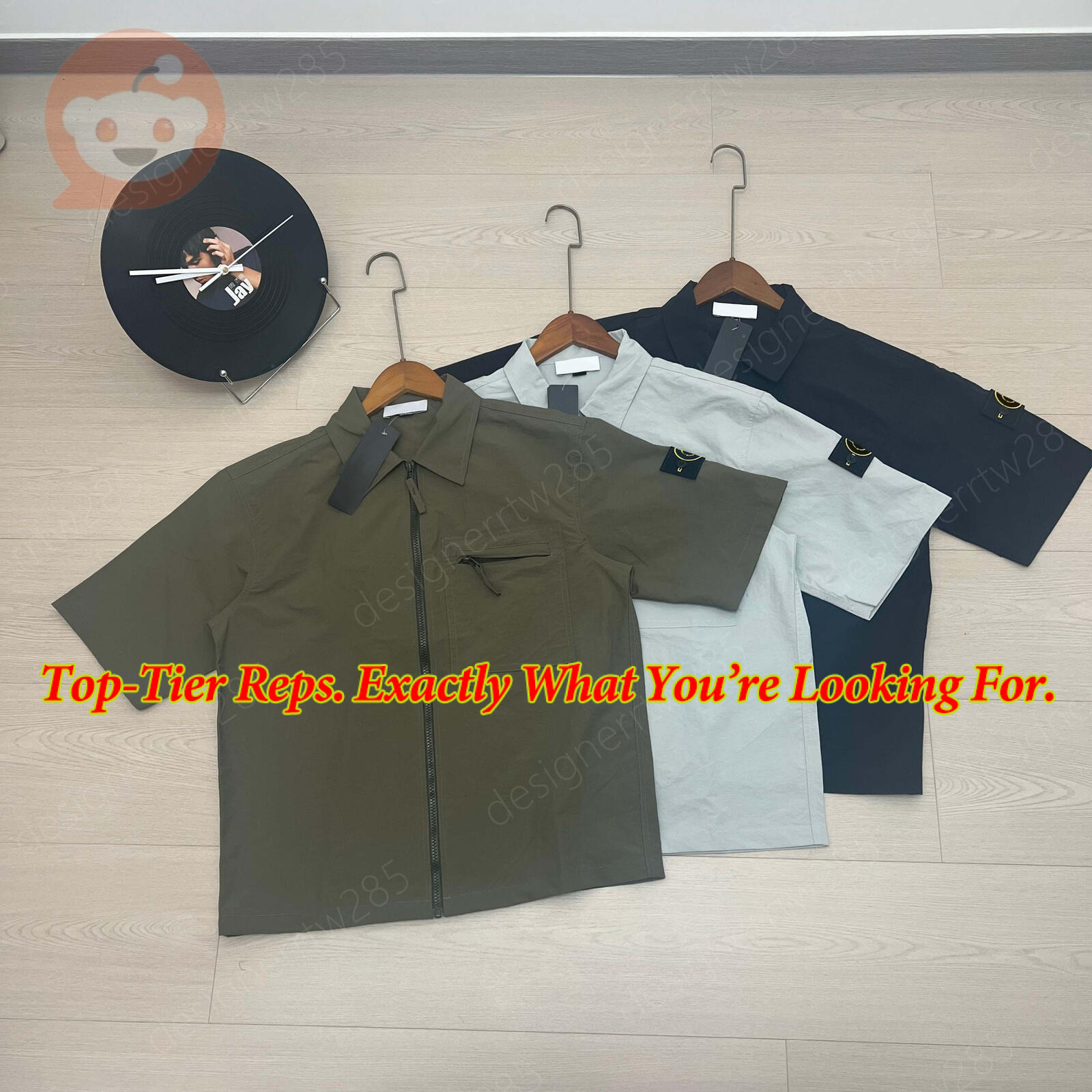 Designer Zipper Shirt Jacket with Compass Badge Lightweight Techwear Jacket Summer Short Sleeve Top Men Blouson Overshirt Cargo Tactical Street Wear