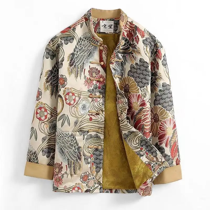 Chinese Style Stand Collar Button Embroidered Jackets Mens Retro Loose Casual High Street Jacket Men Tops Overcoat Male Clothes 260617BJ