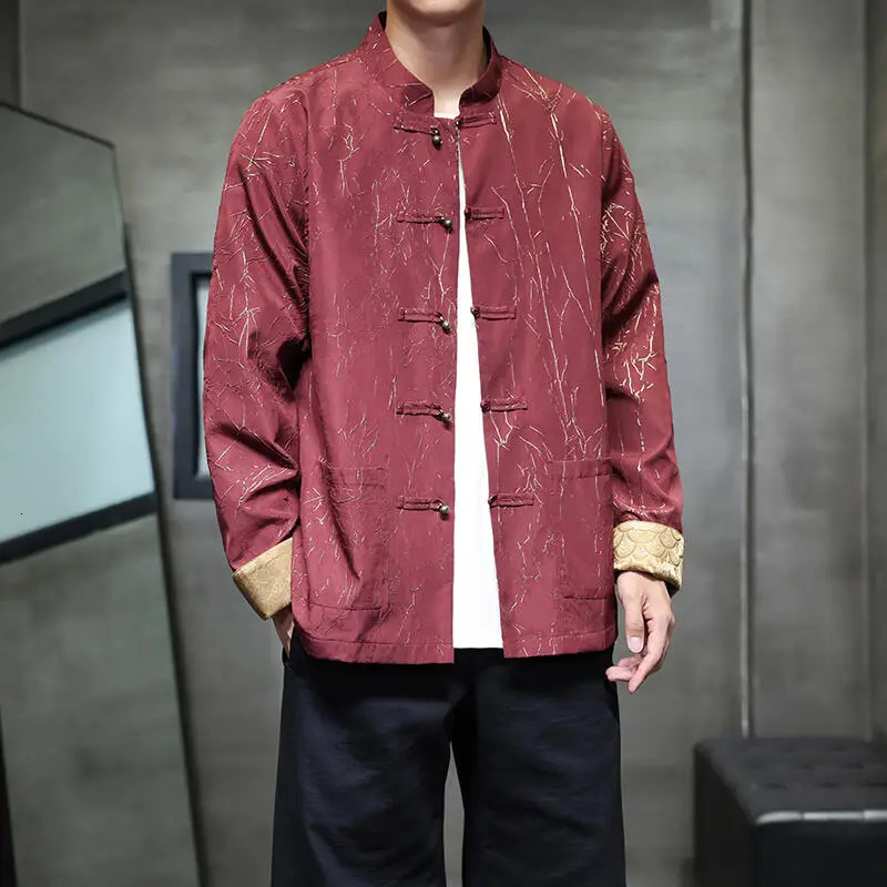 Men Retro Jacket Man Chinese Style Stand Collar Coats Male Copper Button Tang Suit Mens Youth Large Size Hanfu Vintage Outerwear 260617BJ