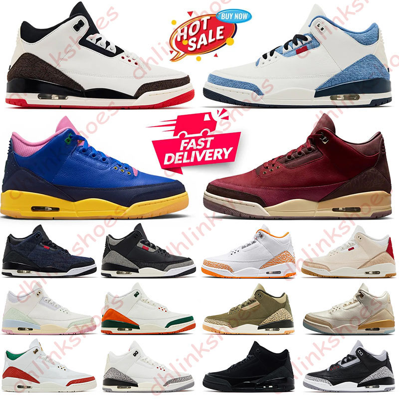 2026 top quality 3 3s basketball shoes women men designer j3 sneakers flat White Cement Black Cat Denim Blue El Vuelo Bin 23 Orange Citrus UNC Fire