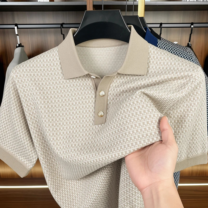 100 pure cotton short sleeve polo shirt summer fashion checkered n mens Tshirt ner Korean casual comfort top 260609BANJIA