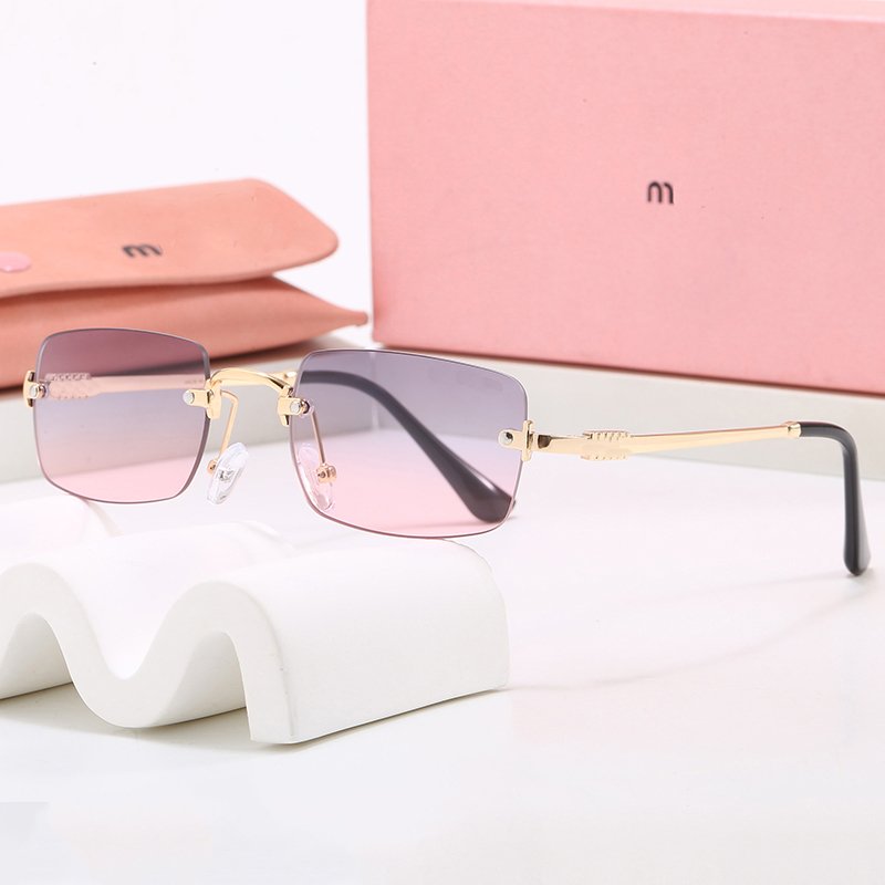 2026 New Designer Rimless Square Sunglasses For Women men Gradient Pink Purple Lens Slim Gold Metal Temple Lightweight UV Protection Street Style