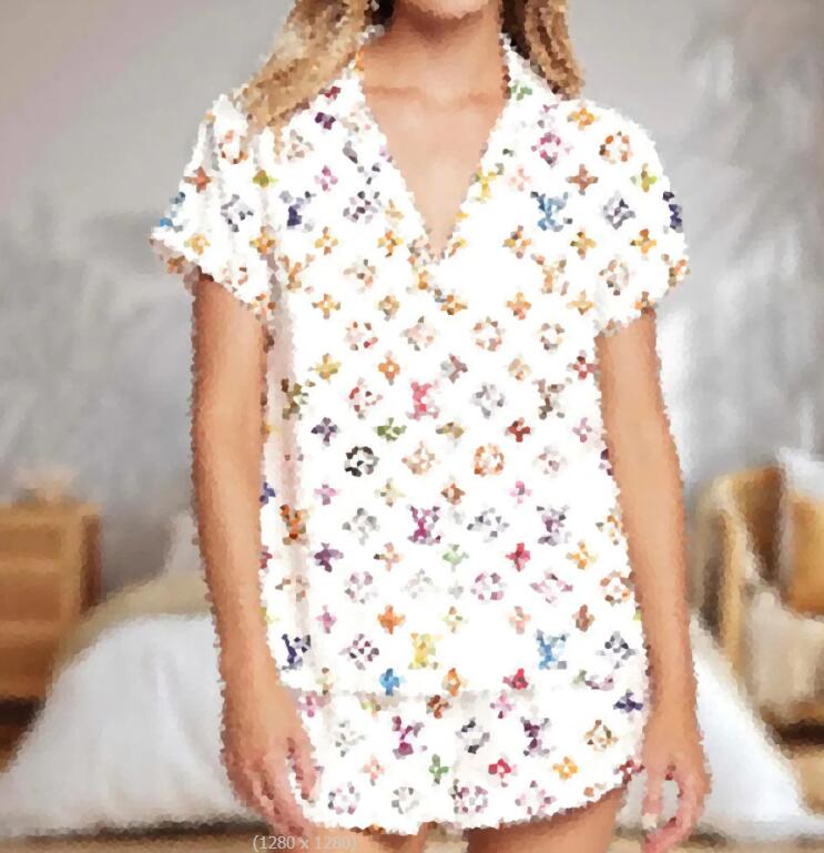 Designer 2 Piece Women Set Spring Summer Short Sleeve Pajamas for Woman Silk Fashion Sleepwear Flowers Print Sexy Satin Pajama Set