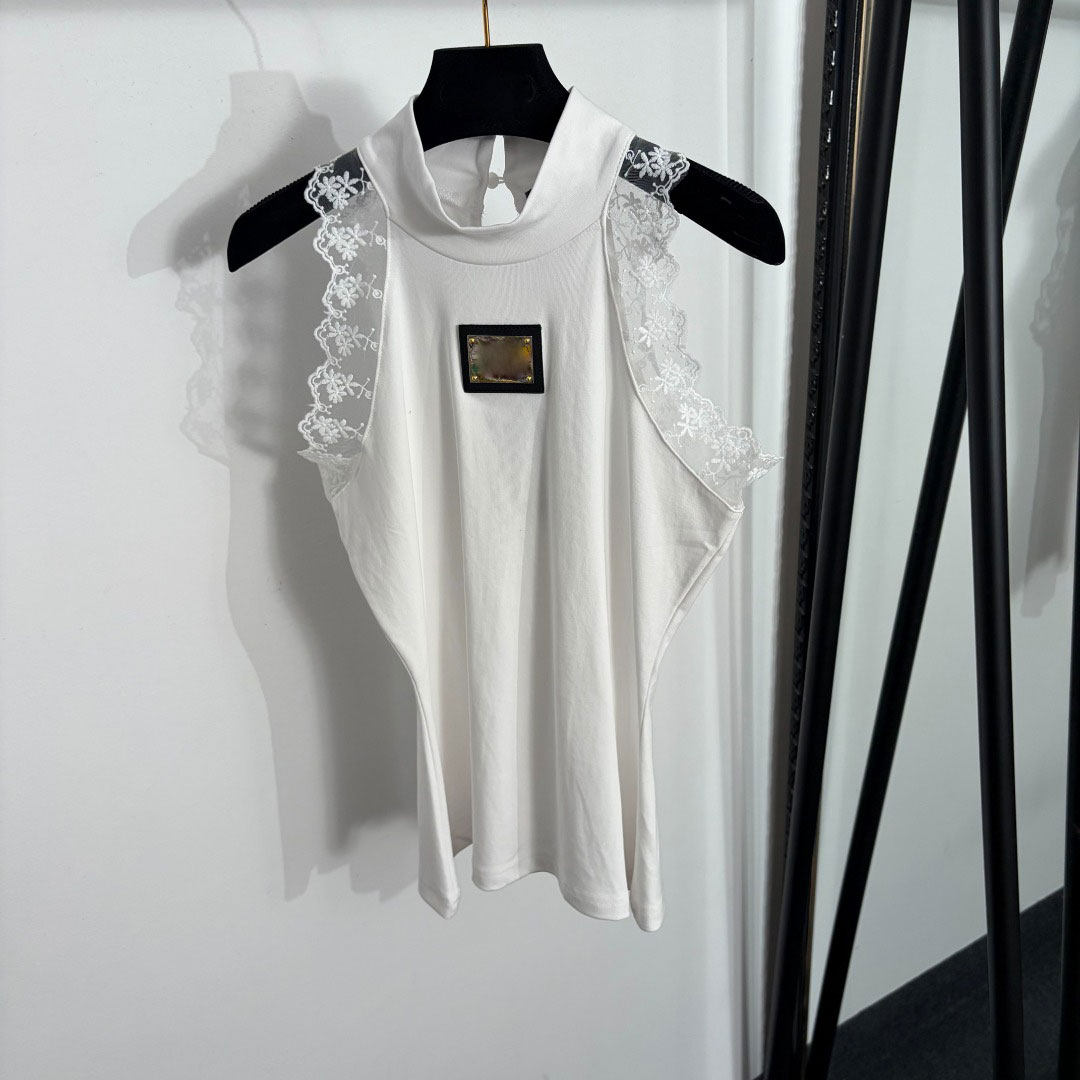 2026 Designers T-shirts Fashion T Shirts Women ladies top Letter Shirt Clothing New style metal logo lace stitching high collar sleeveless vest top