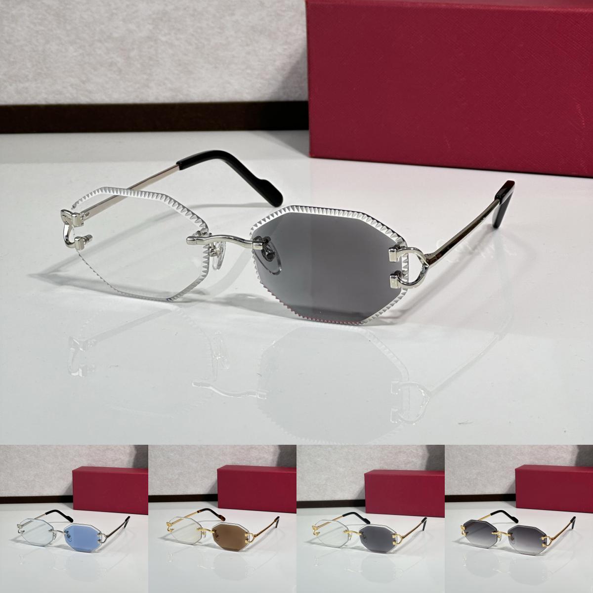 Sunglasses Men Designer Glasses Luxury Women Sunglasses Photochromic Lens Euro american style high quality shades hexagon lenses rimless goggles Fas
