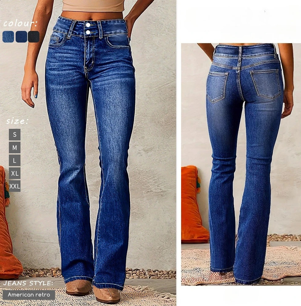Jeans da donna autunnali Pantaloni in denim elasticizzato blu Pantaloni casual eleganti neri 260611 f3 59