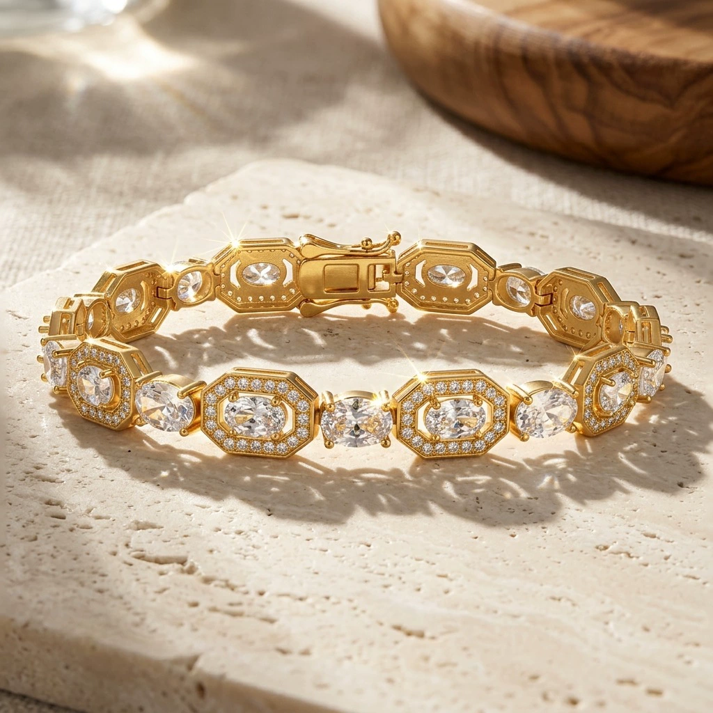 New Fashion Men Women Luxury Bracelet Yellow White Gold Plated S925 Silver GRA D Color VVS Moissanite Bracelets Link Chain for Family Friend Nice Je