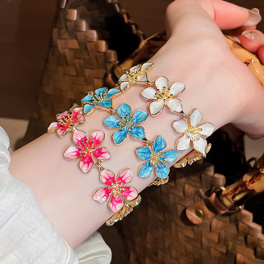 European and American cross-border metal oil-drip flower spliced seaside vacation style bracelet, niche high-end jewelry wholesale-image-1111269926