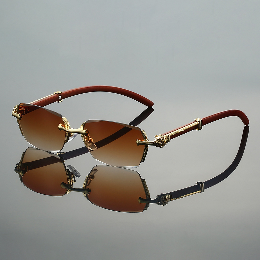 Luxury Brand Designer Sunglasses 2026 New Frameless Edged Wood Grain Leg High-End Fashion Street Snap Slimming Travel Vacation Sunglasses