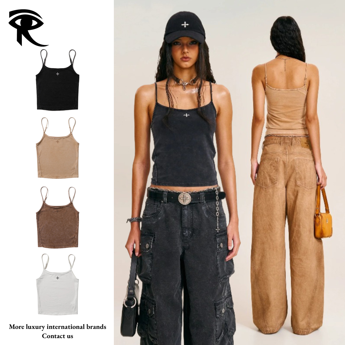 Vintage Spaghetti Strap Clover Cross Print Pure Cotton Camis Top Future Techwear Urban Style Sexy Women's Original Designer Camisole Factory Di
