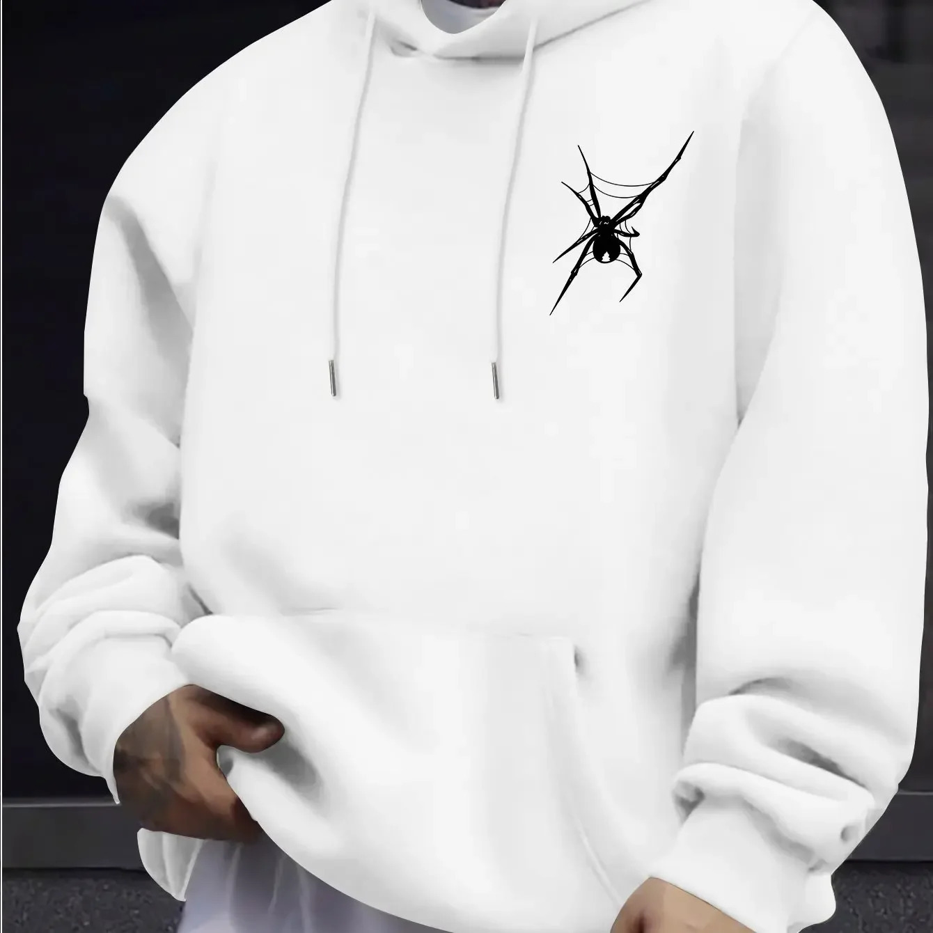 Stylish and simple casual mens hoodie decorated with a small spider pattern longsleeved hooded sweatshirt unisex holiday gift 260618banjia