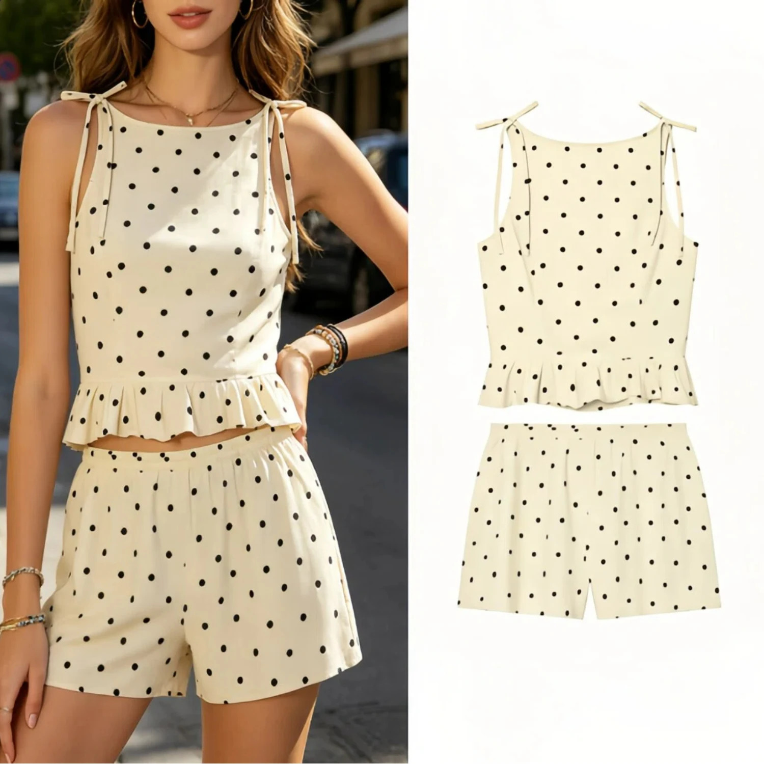 Womens Summer Sets 2026 Fashion Polka Dot Print Elegant Youth Travel Short Street Chic 2 Piece 260613