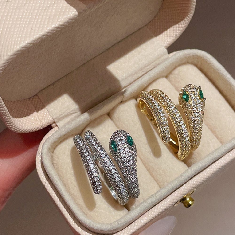 Band Rings Luxury Brand Designer Jewelry Real Gold Plated Zircon Snake Open Ring New Chinese Style Light Luxury Versatile Index Finger Ring Commutin