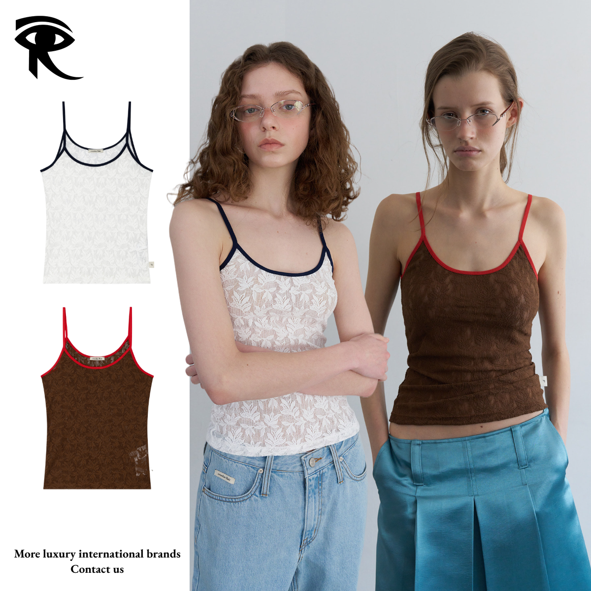 Summer New Streetwear Retro Camisole Slim Fit Color Block Lace Spaghetti Strap It Girl Style Original Top Designer Camis Factory Direct Wholesale