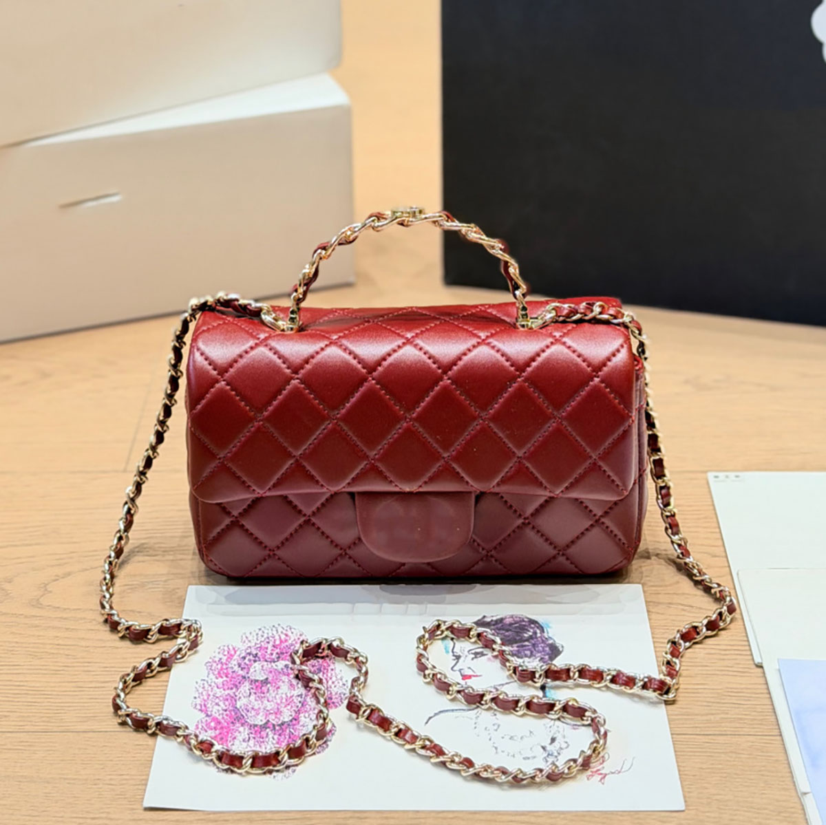 Lambskin Shoulder Bag Light Gold Hardware Closure Handbag Diamond Classic Dinner Bag Leather Chain Shoulder Strap Crossbody Bag Mini Wallet Versatil
