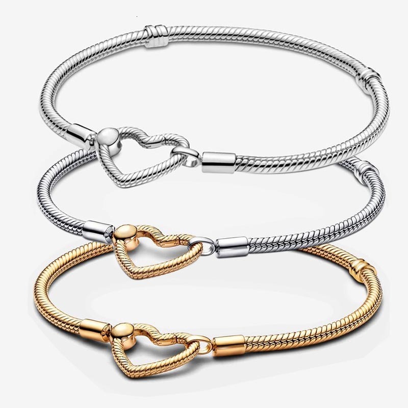 Heart Closure Snake Chain Bracelet 100 925 Sterling Silver Charm Bracelets Women Men Jewelry Gold bracelet with Retail Box Wholesale Fast Shipping