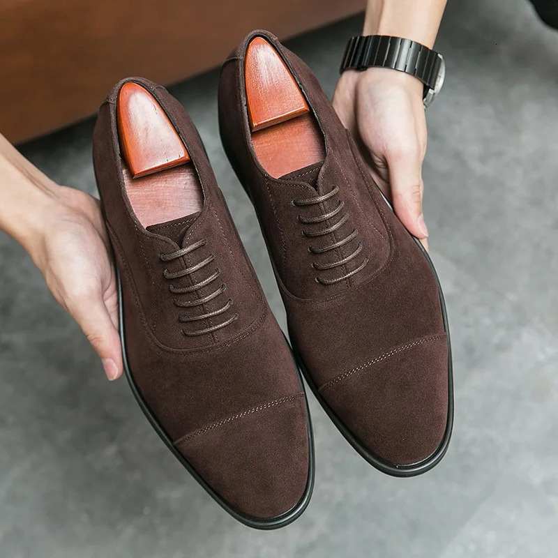 2026 New New Designer Shoe Leather Mens Dress Arrival Men Pointed Toe Casual Suede Shoes Male Luxury Lace Up Oxfords Wedding Formal Free Shipping 13