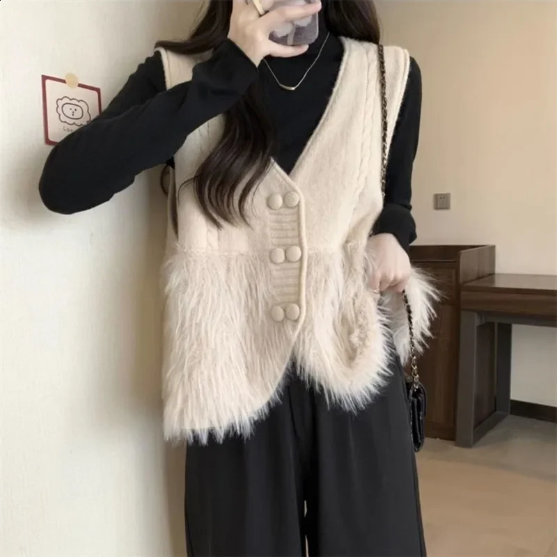 Sweater Vest Simple Cozy Autumn Retro Fashion Sleeveless Gentle Harajuku Vneck Elegant Korean Casual Knitted Comfortable 260618banjia
