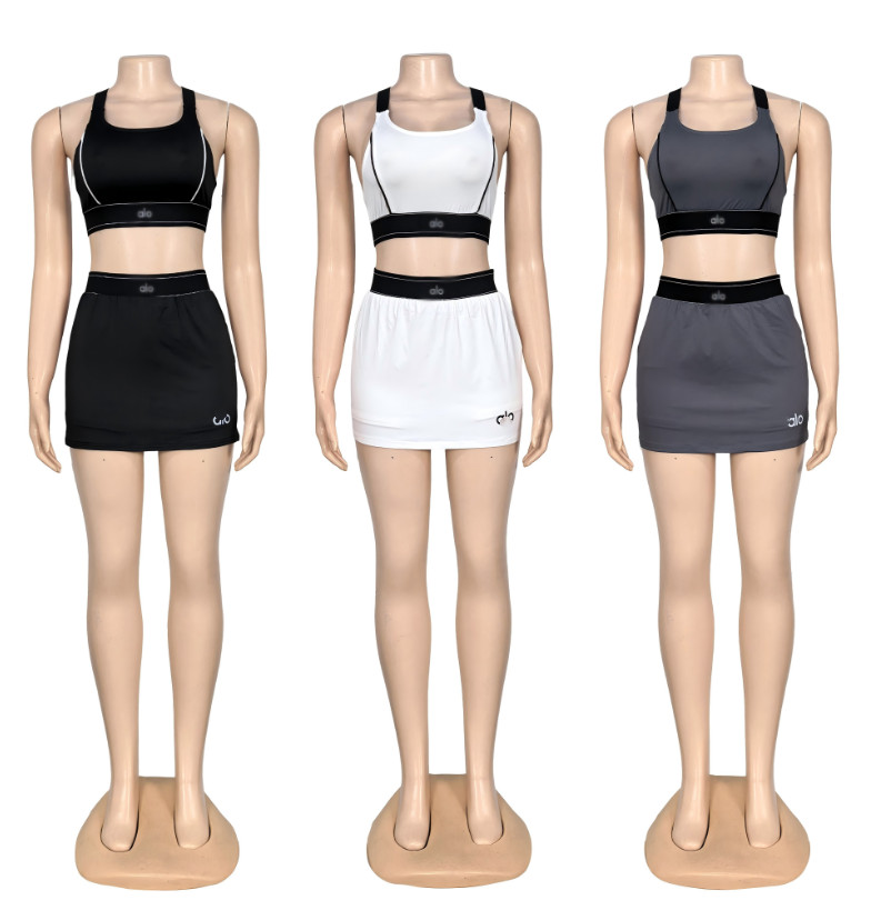 Summer New Women's Tracksuits yoga set Sleeveless gathering sports vest High waisted hip lifting belly hugging skirt set 6330