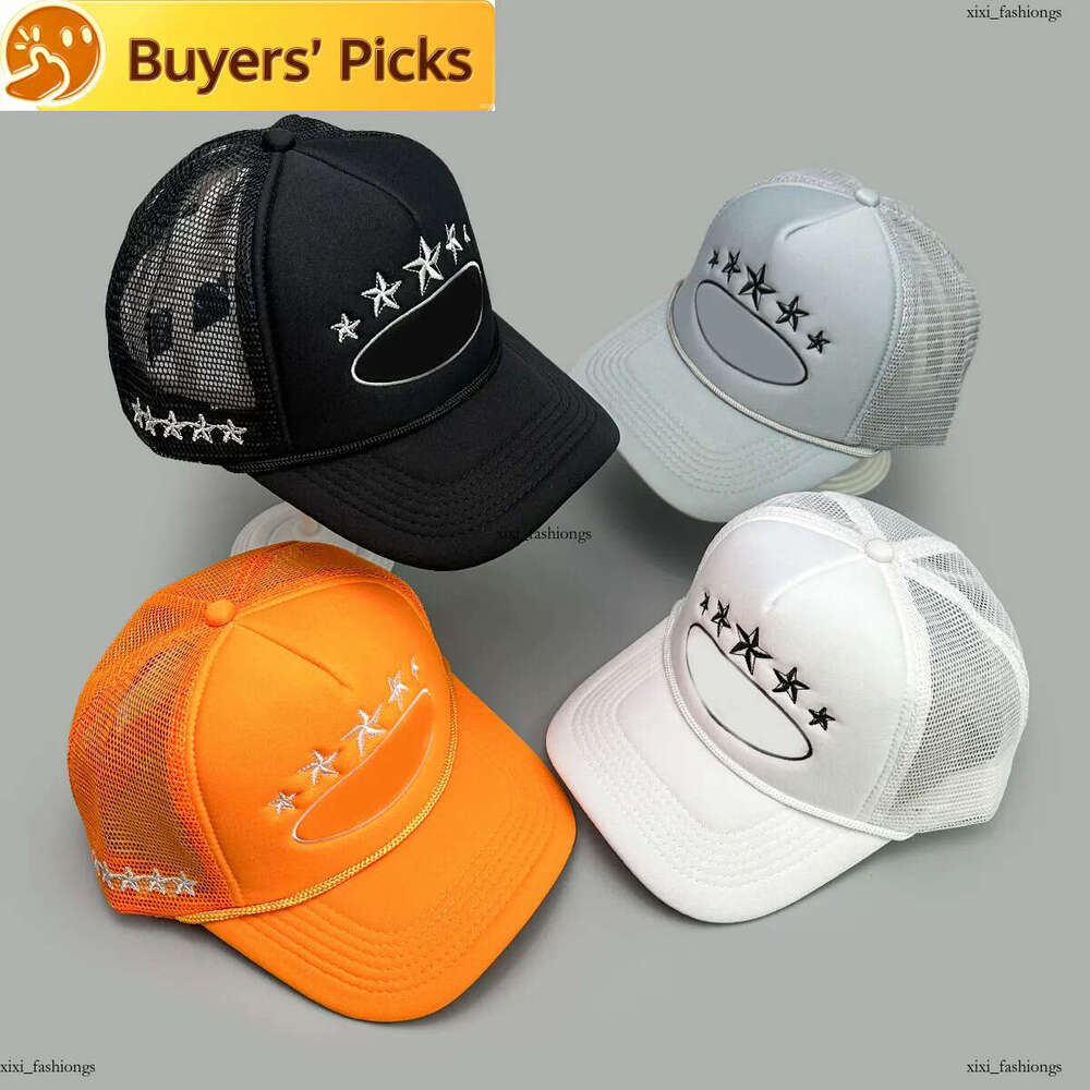 Casquettes de baseball à la mode brodées cinq étoiles couleur bloquée maille respirante langue de canard d'été chapeau de camion pare-soleil poly