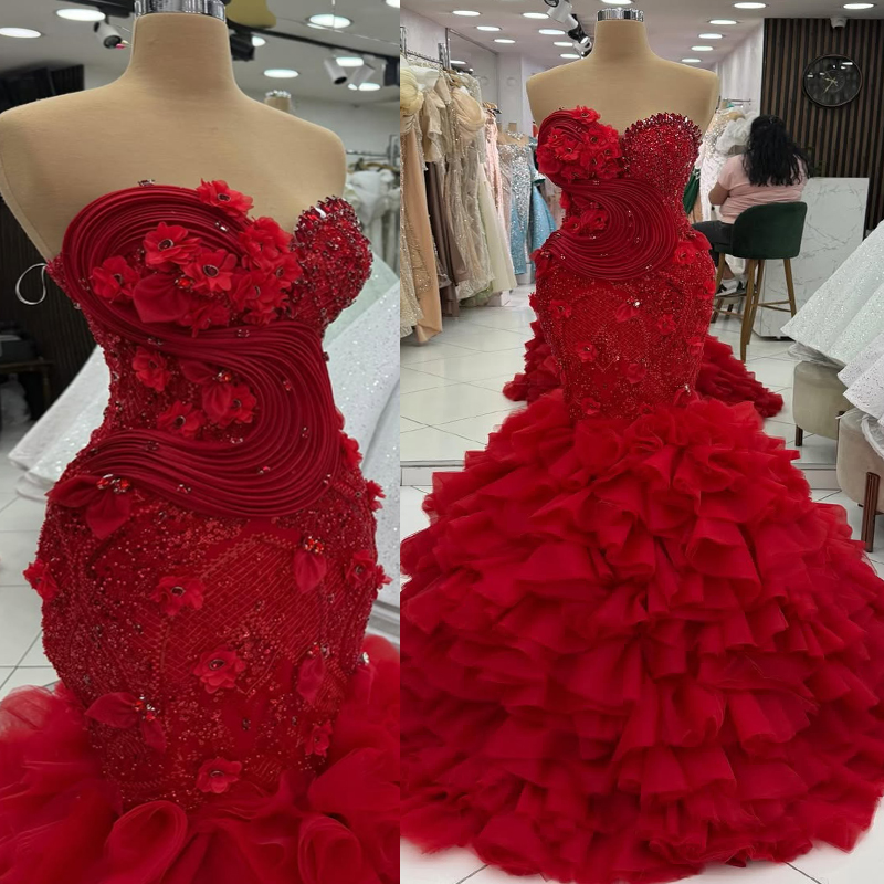 2026 Plus Size Red Prom Dress Mermaid Evening Dresses Formal