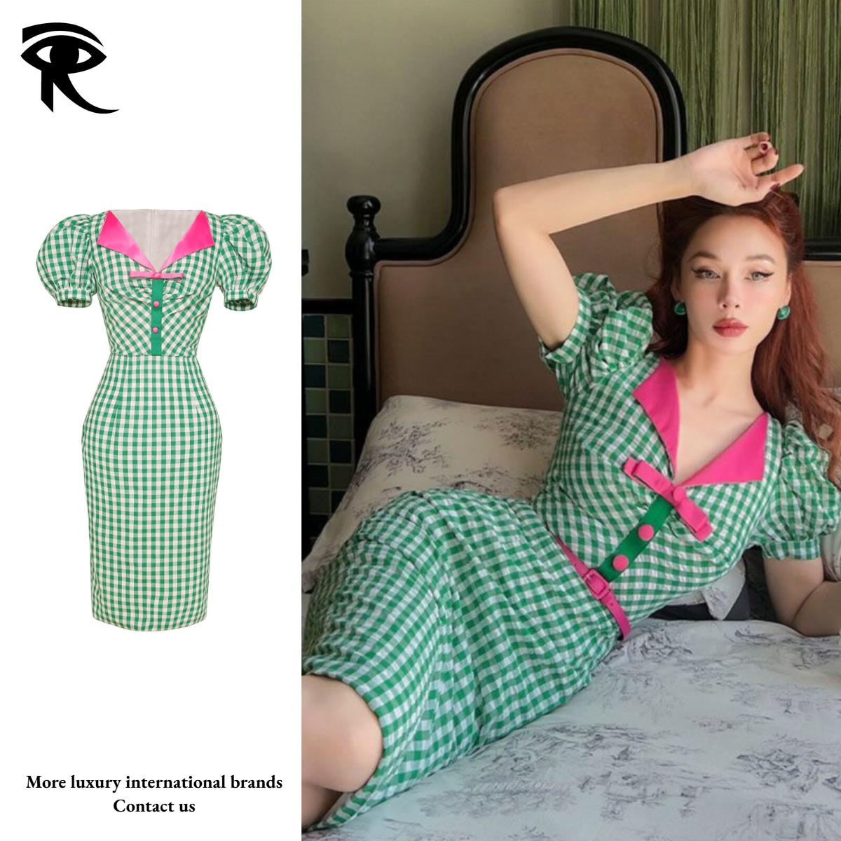 2026 Été nouveau femmes rétro américain col en v mince robe à carreaux Style Socialite taille cintrée jupe Midi créateur de mode originale vente