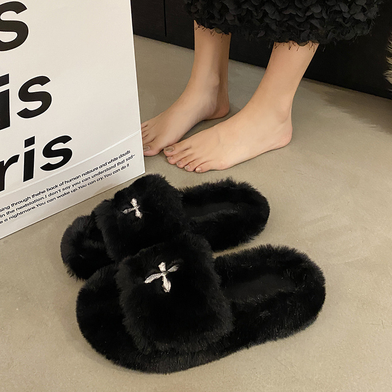 Free shipping luxury Ladies Fluffy Corduroy Cotton Slippers Thermal Anti-Slip Home Winter Daily Wear Slides new