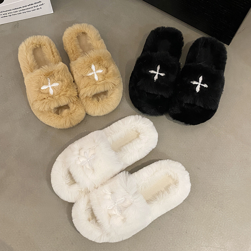 Free shipping luxury Ladies Fluffy Corduroy Cotton Slippers Thermal Anti-Slip Home Winter Daily Wear Slides