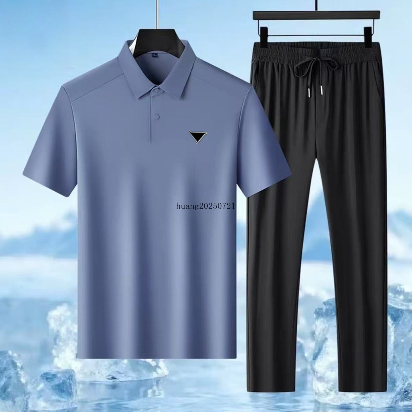 Designer high-quality short sports set Polos plaid summer zipper Polos T-shirt and men's casual ice silk sports set men's set designer set