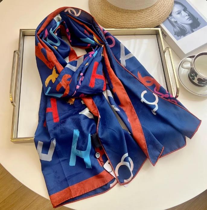 High Quality Simple Luxury Brand Fashion Women Printing Lettered Long Silk Scarves Shawl Lady Wrap silk Designer Cherry Blossom Scarf Bandanna 70