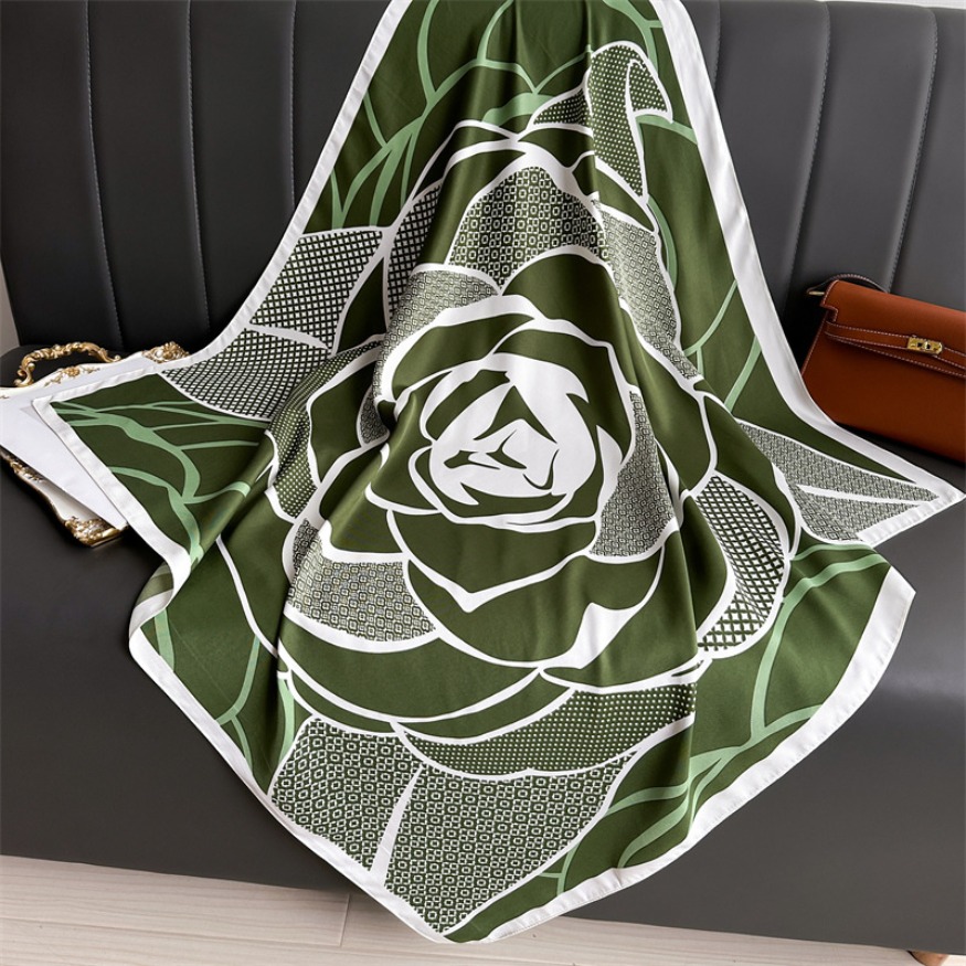 Designer Yellow Floral Printed Large Square Silk Scarf Luxury Elegant Soft Lightweight Versatile Neck Head Wrap Fashion Accessory for Women.... Z260