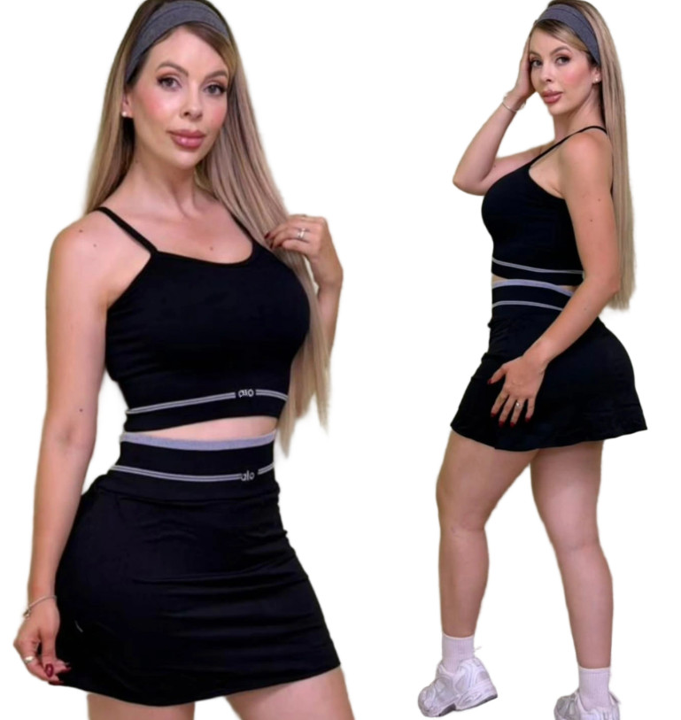 Summer New Women's Tracksuits High elasticity slim fit sling vest Anti glare short skirt sports two-piece set