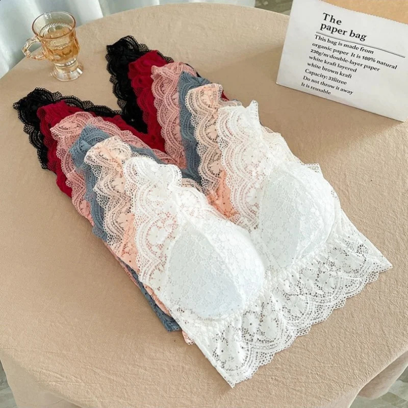 Lace Bras Top Women Sexy Deep V Neck Lingerie Wire Free Tank Tops Female Underwear Back Bralette Padded Camisole 260618