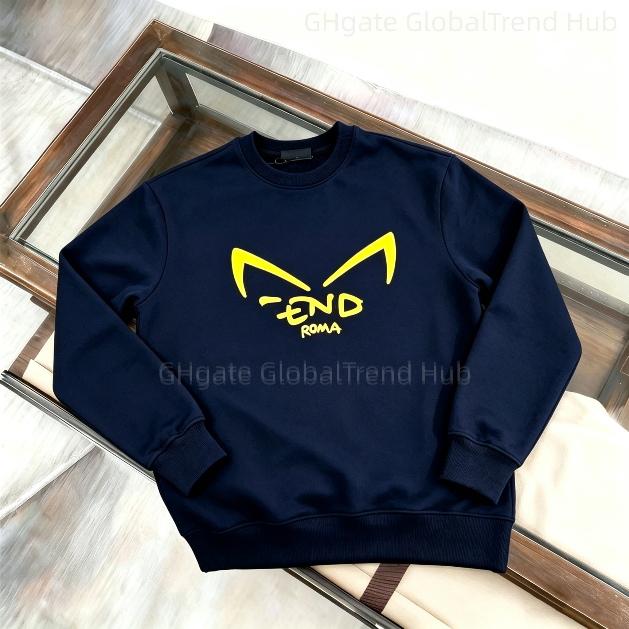 designer hoodie Devil Eyes Letter Print Crew Neck Sweatshirt, Oversized Loose Soft Fleece Pullover, Casual Sweat Top for Street Hip Hop Vacation Dai