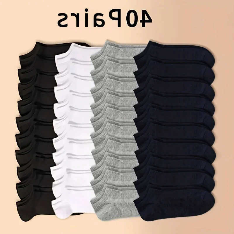 or 10 20 or 40 Pairs Unisex Solid Cotton Socks Men Women Low Cut Ankle Socks Bulk Black White Grey Socks Soft Lightweight251014 L26