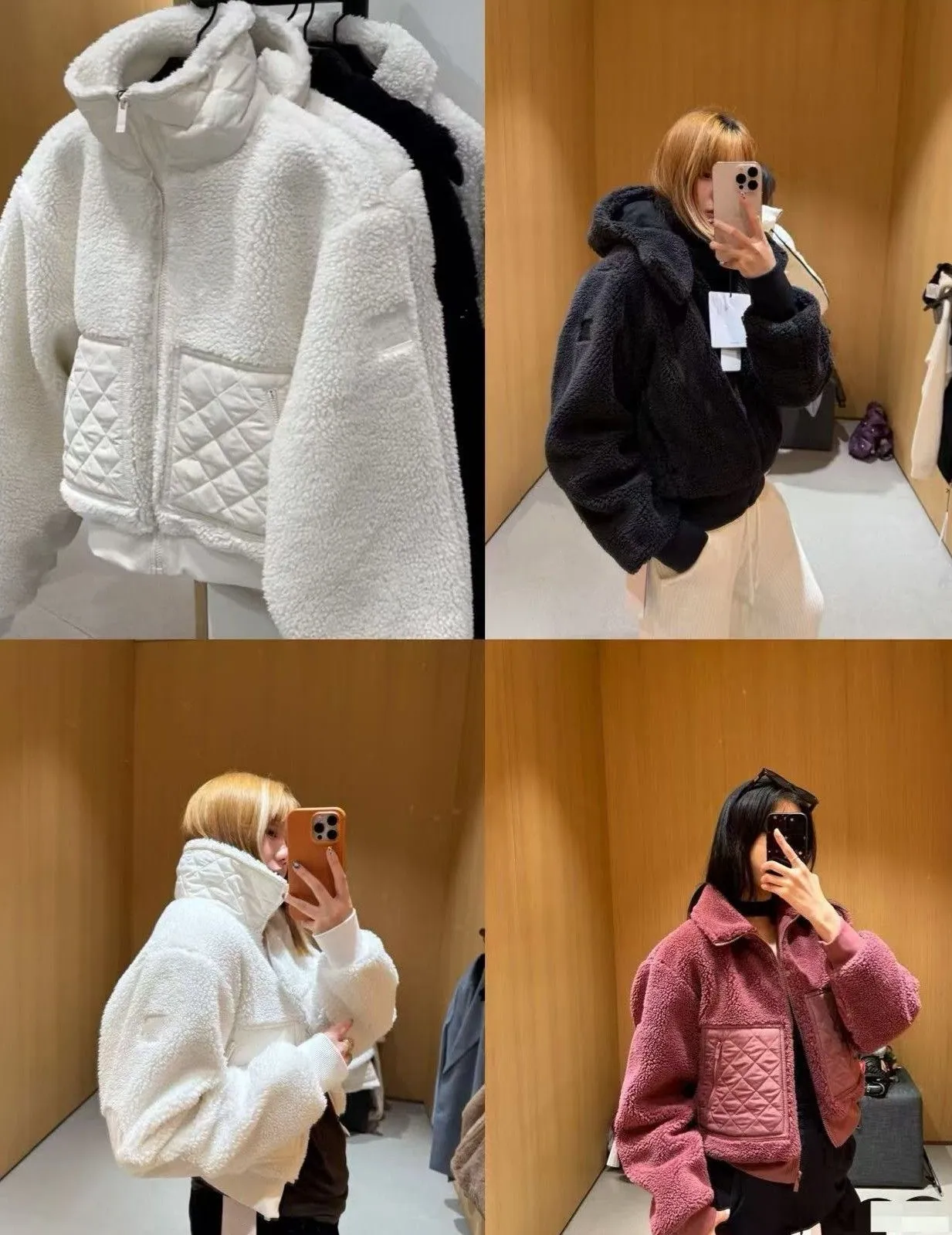 Designer Sports Yoga Lamb Wool Hair Jackets Navy Blue Hooded Coats Fleece Zipper Thick Winter Coat Cotton Crop Tops Clothes Clubhouse Jacket Long-image-200505643
