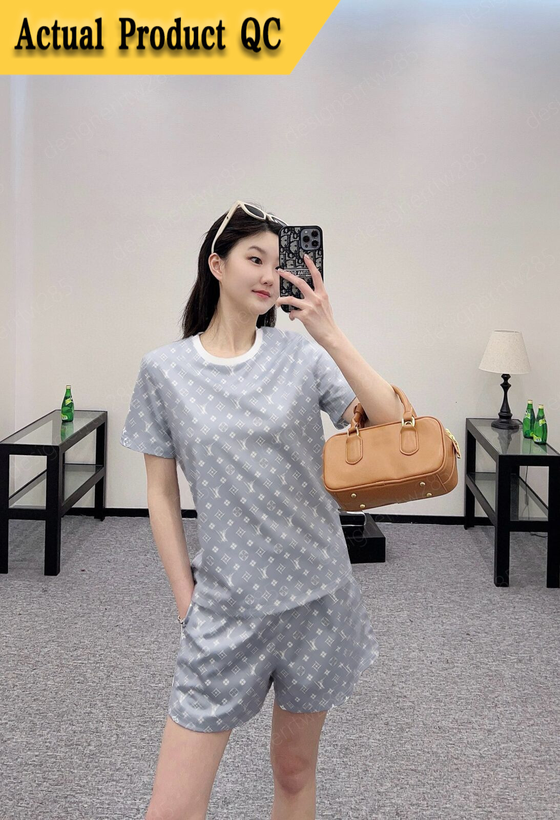 Vintage High Street Vibe Shorts Matching Set Monogram Printed T-Shirts Contrast Collar Tops Elastic Waist Shorts Tracksuits Designer Two Piece Cloth
