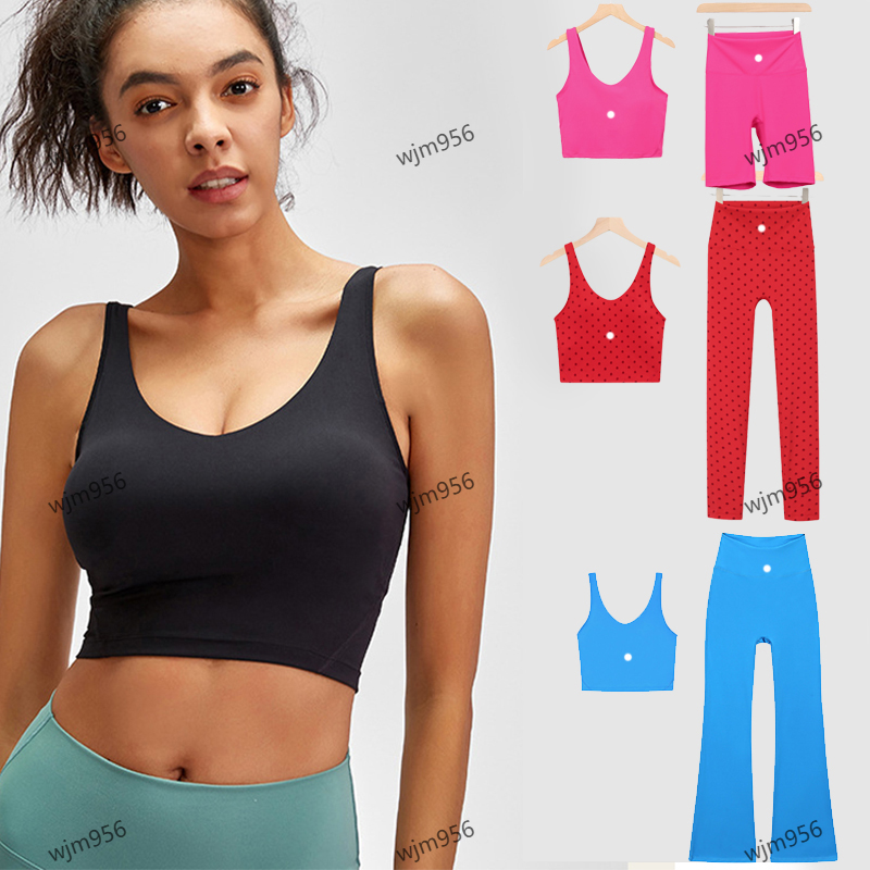 Ensemble de yoga femme soutien-gorge sport leggings short débardeur bralette lingerie en U coussin poitrine fitness gilet pantalon évasé tenue en